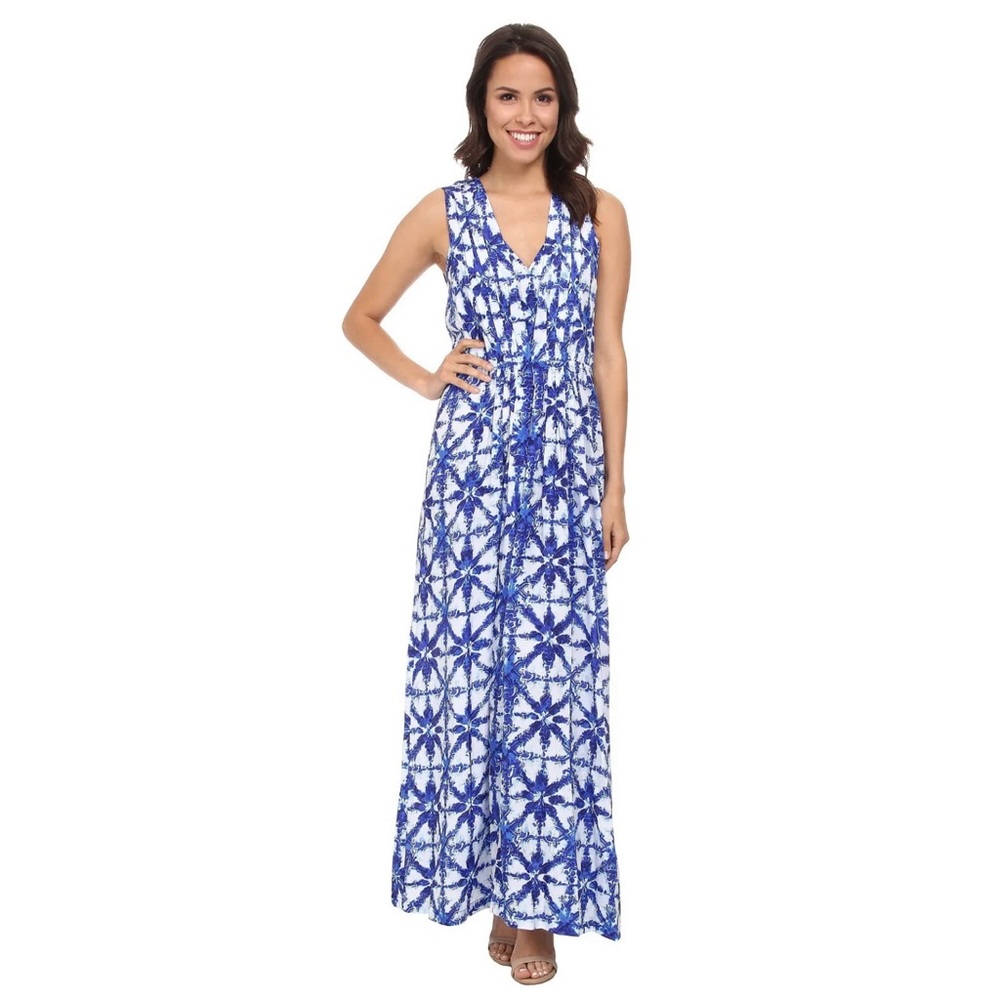 MICHAEL Michael Kors Glazed Tile Print Pleated V-Neck Crepe Maxi Dress